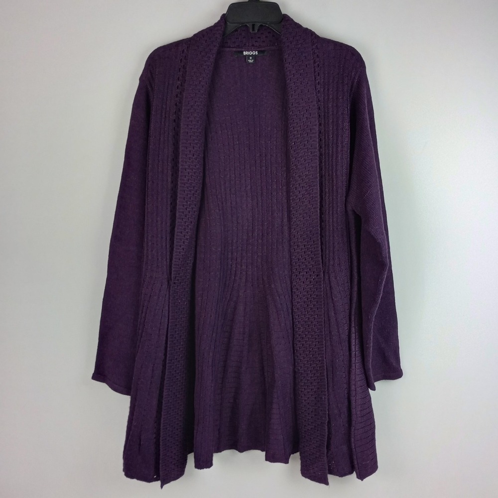 Briggs Womens 1X Purple Open Front Textured Knit Cardigan Sweater BR4028F19